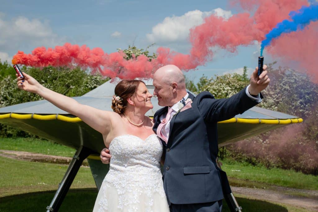 bride and groom, smoke bombs, the quicken tree, warwickshire wedding, female wedding photographer, warwickshire photographer