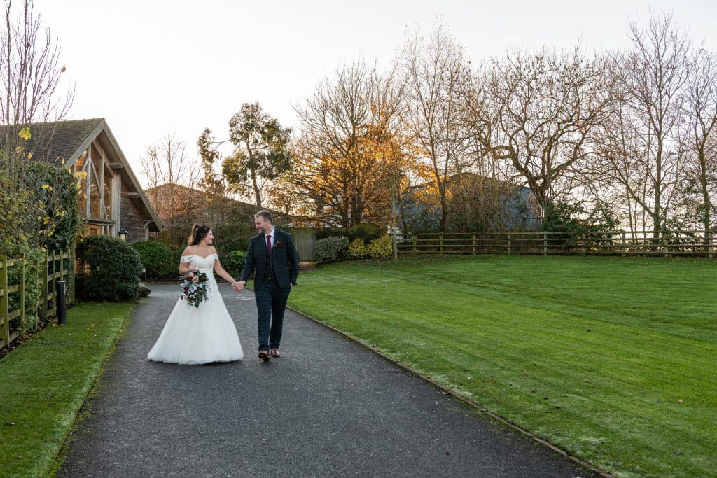 Mythe Barn, December wedding, husband and wife, newlyweds