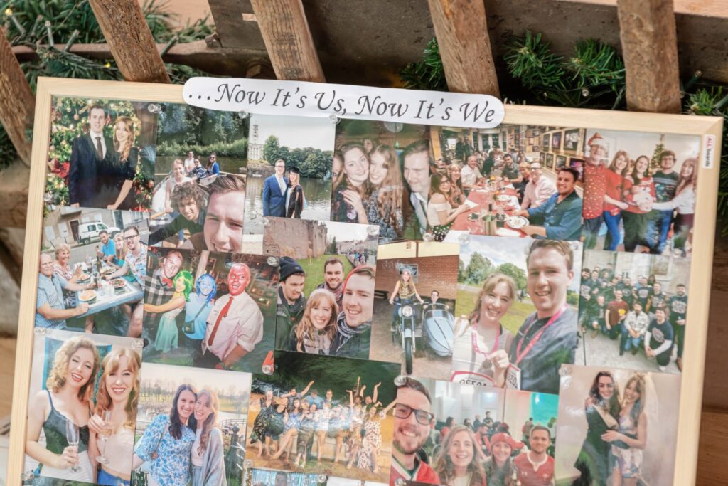 A collage of various photographs featuring people in different settings such as group meals, celebrations, and selfies, with the phrase "...Now It's Us, Now It's We" displayed on top.